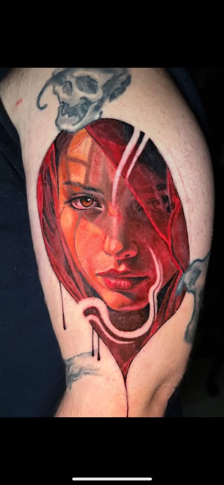 Color portrait tattoo by Oscar Arce
